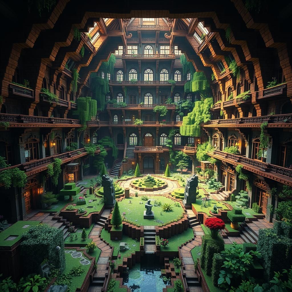 Majestic Minecraft House Garden in Matte Painting Style