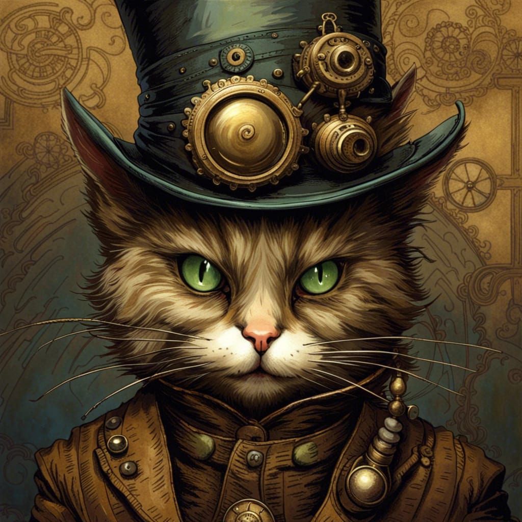Steampunk Victorian Cat in Horror Style