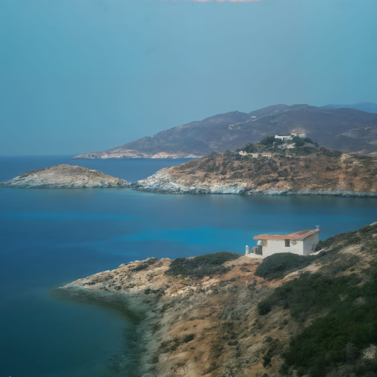 Bug and Dog Watch Sunset on Greek Coastline