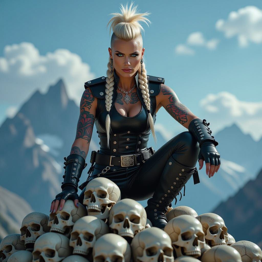 Valkyrie on Skull Mountain: Hyperrealistic Digital Art