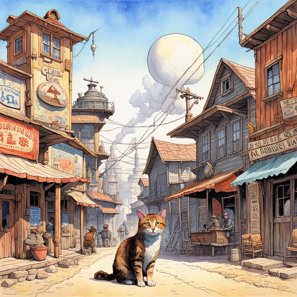 Outlaw Cat and Gunslinger Mouse in Western Village