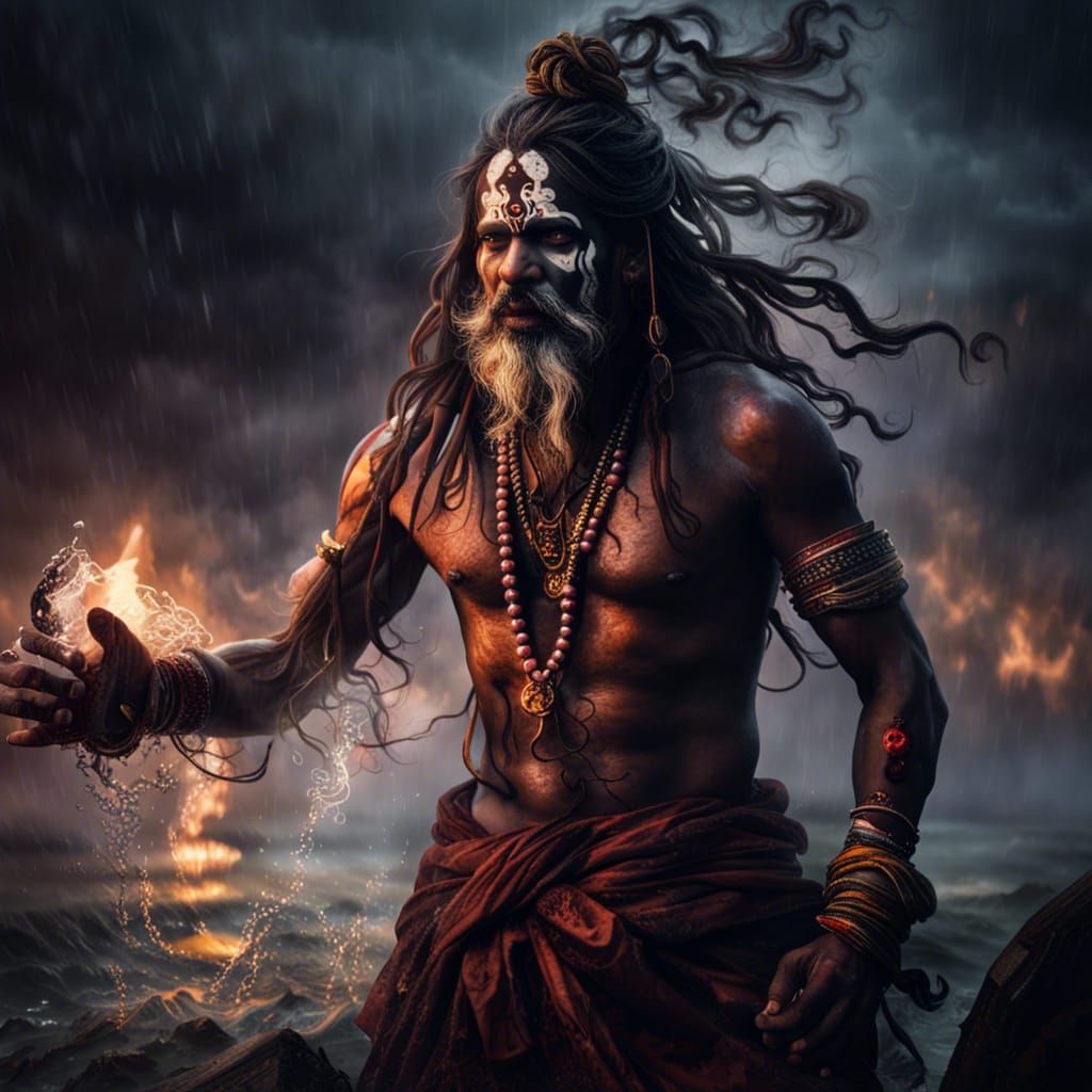 Aghori Splashing Water in Ganges River at Varanasi
