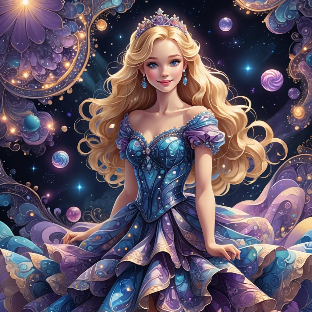 Blonde Princess in Shimmering Candy Dress