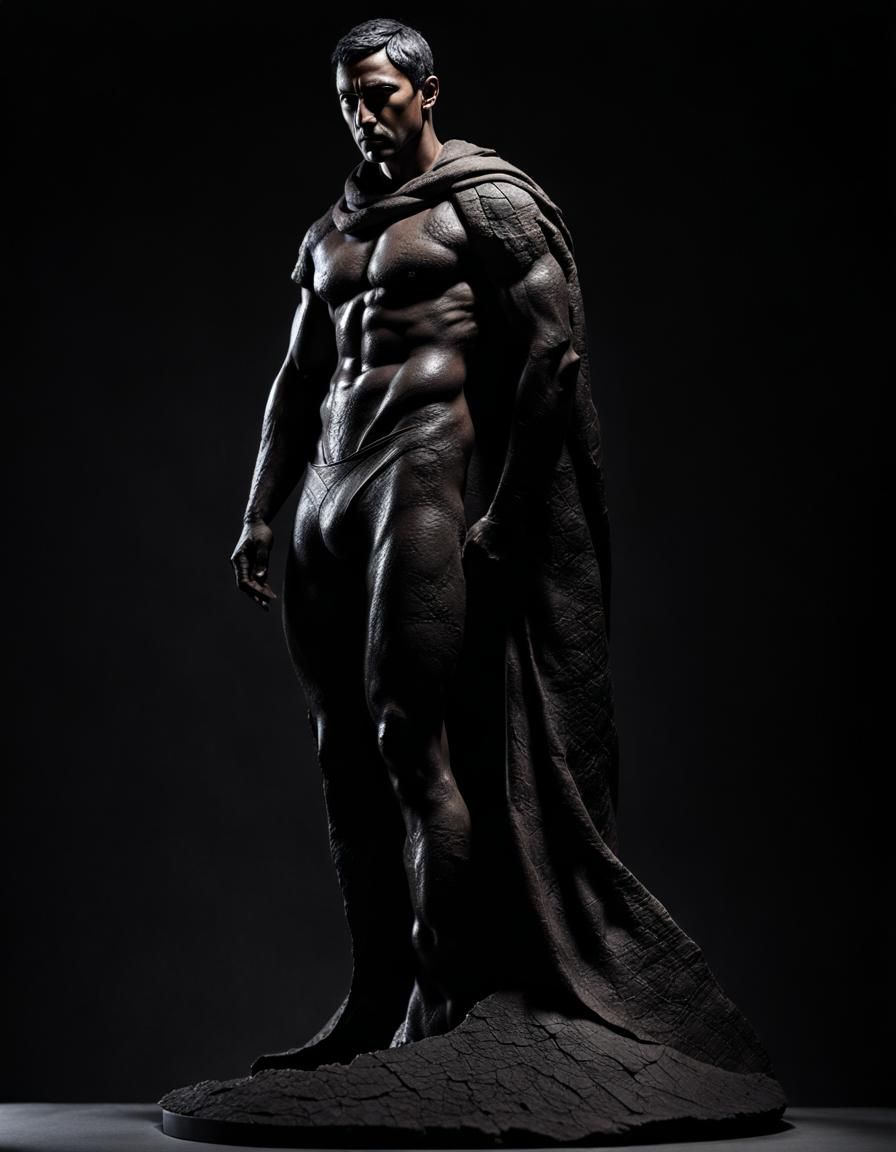 Cracked Clay Man in Dark Studio with 3D Effect