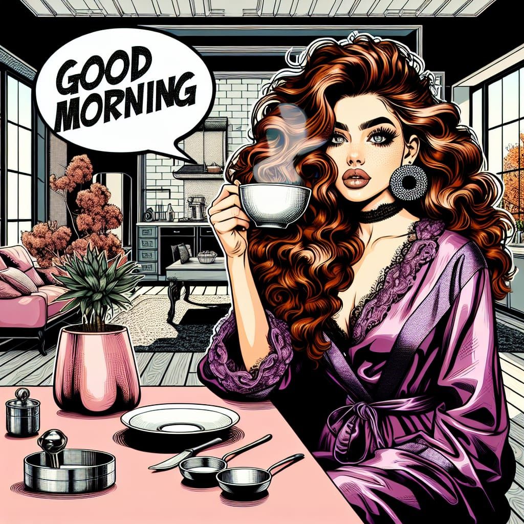 Canadian Woman's Morning Coffee, Japanese Comic Illustration