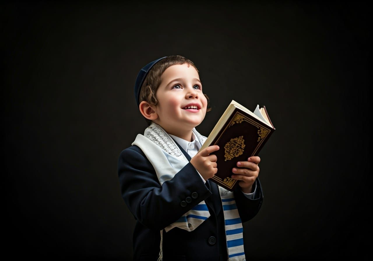 Joyful Haredi Boy in Cinematic Lighting