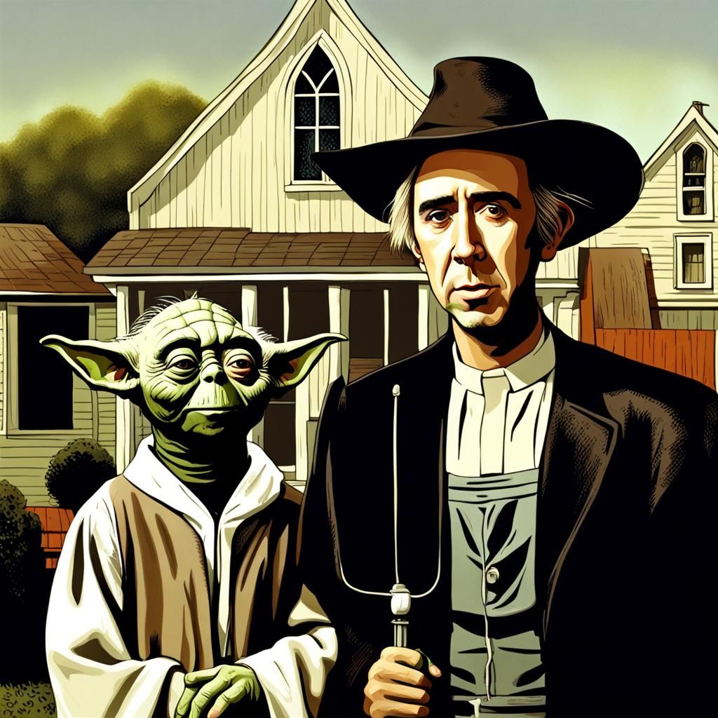 Nicolas Cage and Yoda: American Gothic Parody