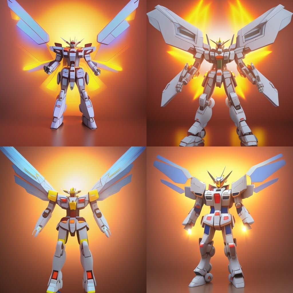 Sci-Fi Gundam Mech with Wings in 3D