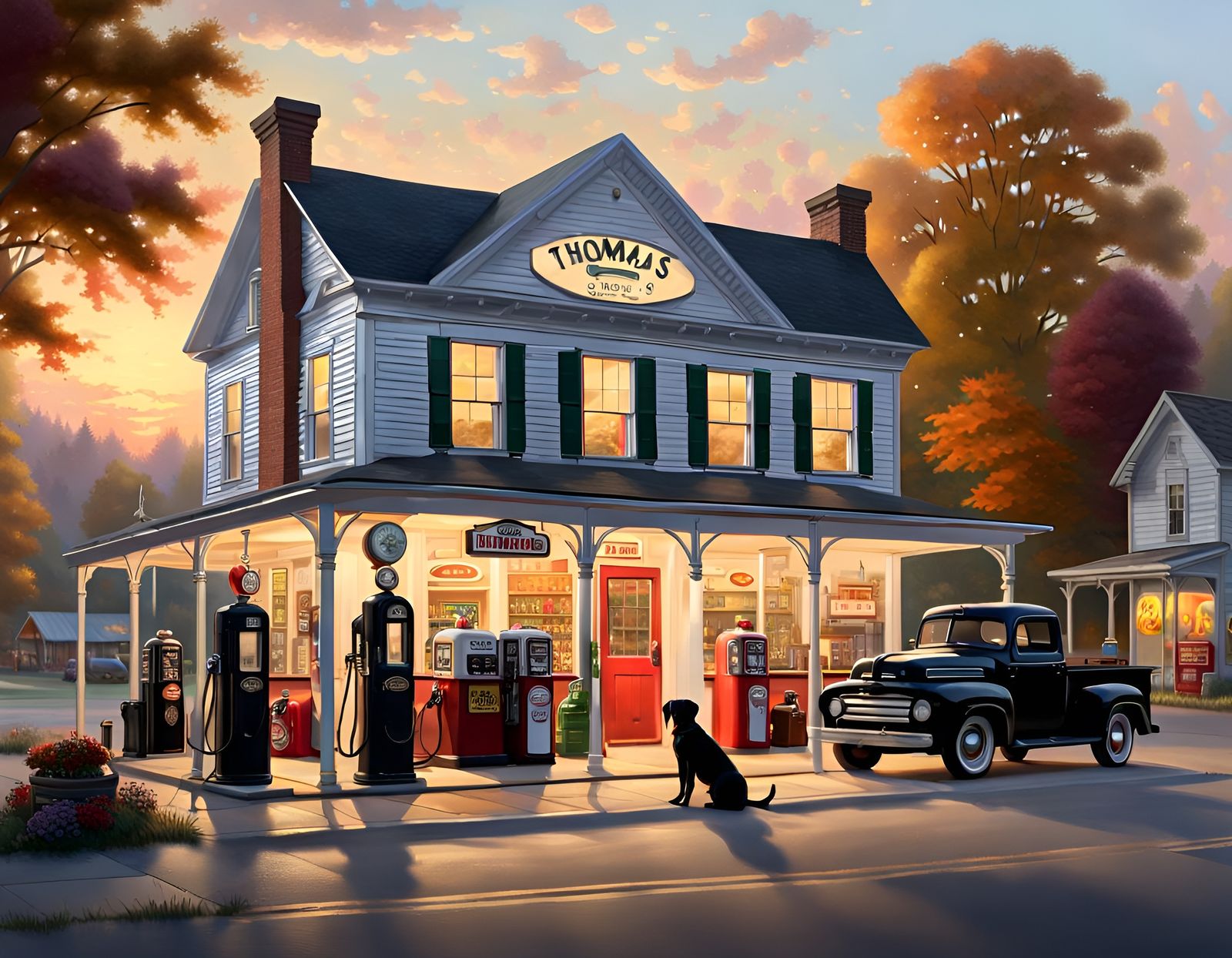 Country Store with Dog, Kinkade Style