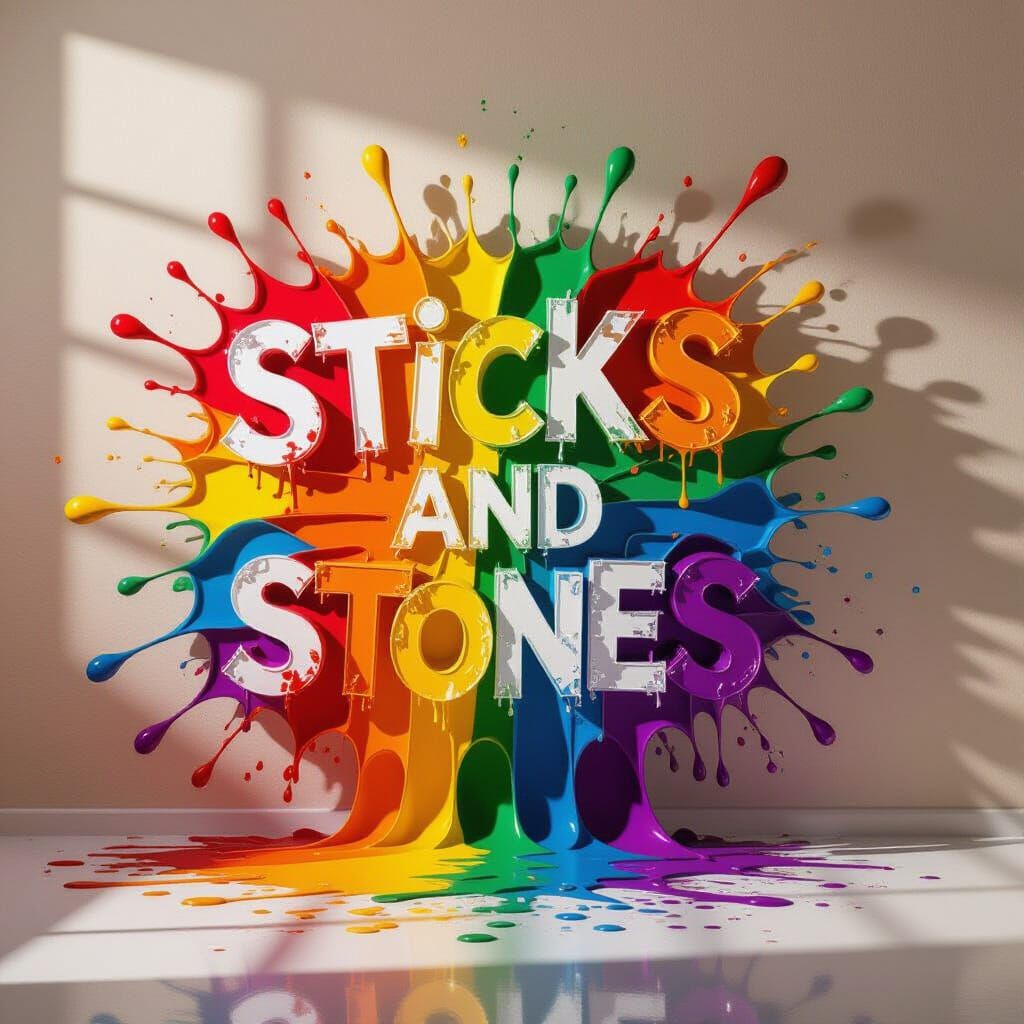 Abstract Paint Splatter on Beige Wall in Expressionist Style