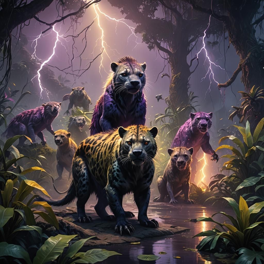 Parrot-Otter Hybrid in Jungle, Dark Fantasy Art