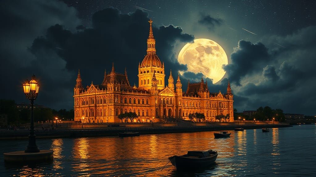 Ethereal Neo-Gothic Palace at Dusk in a Dreamlike Atmosphere