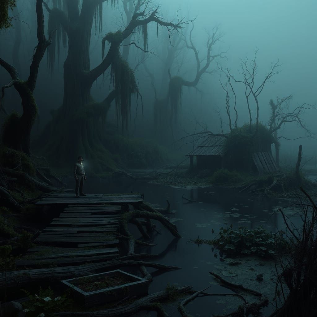 Twilight Swamp: Abandoned Garden in Horror-Fantasy Style
