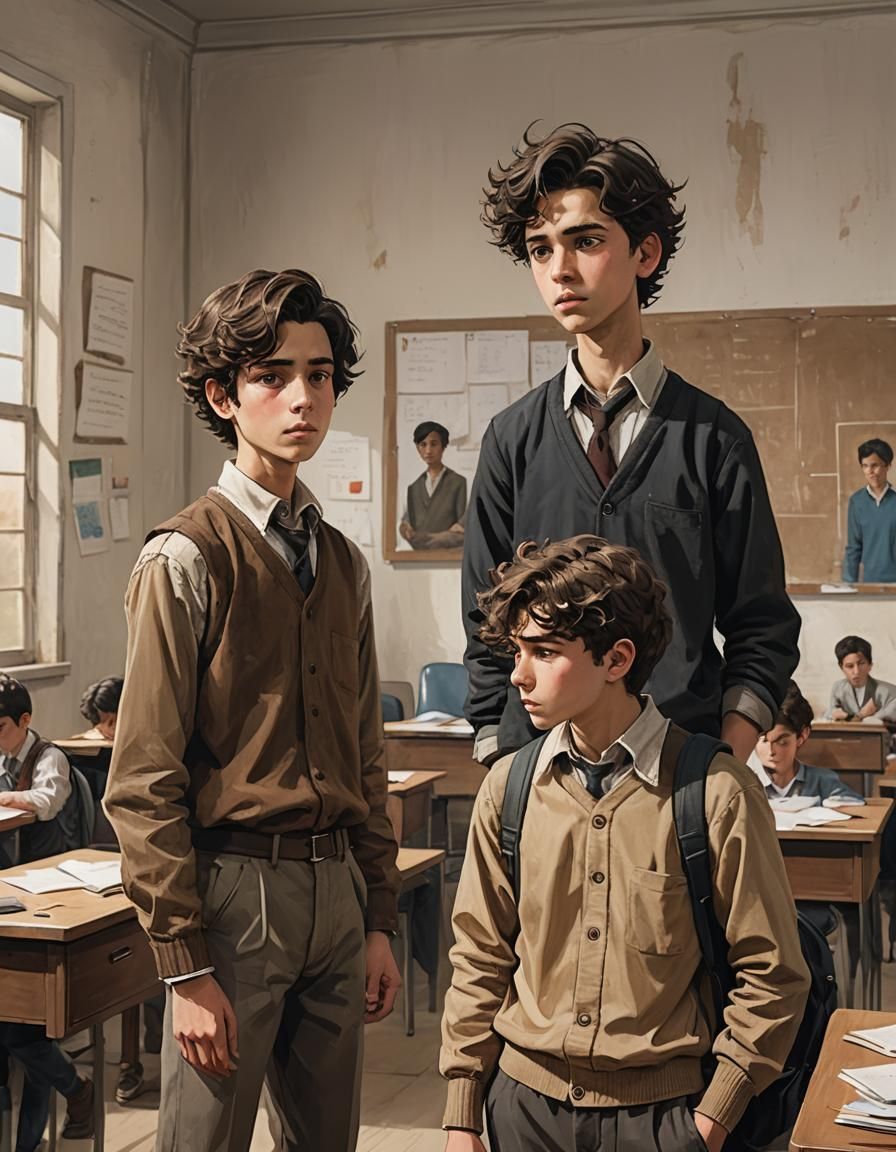 Boys in Classroom: Classical Realism Concept Art