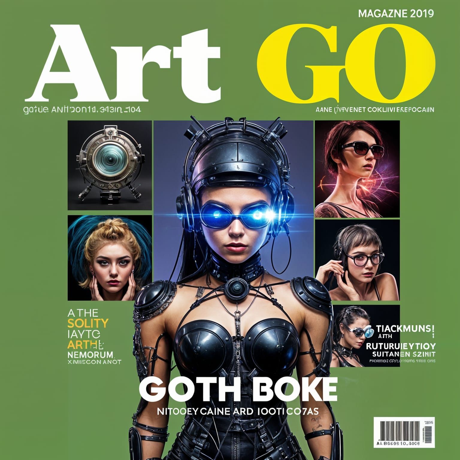 AI Art Magazine Cover with Gothpunk and Cyborgs