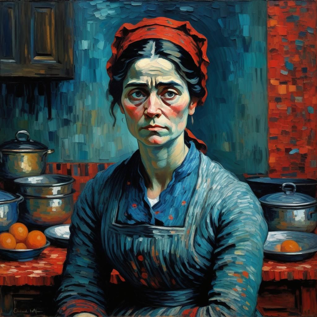 Housewife's Despair: An Impasto Painting in Vivid Colors
