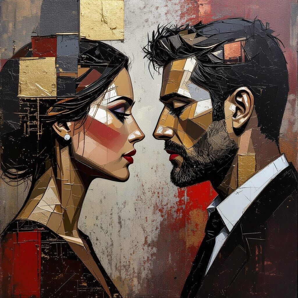 Abstract Portrait in Metallic and Gold Collage Style