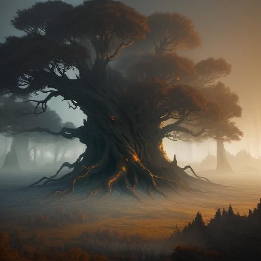 Mystical Twisted Tree Root System in Fantasy World