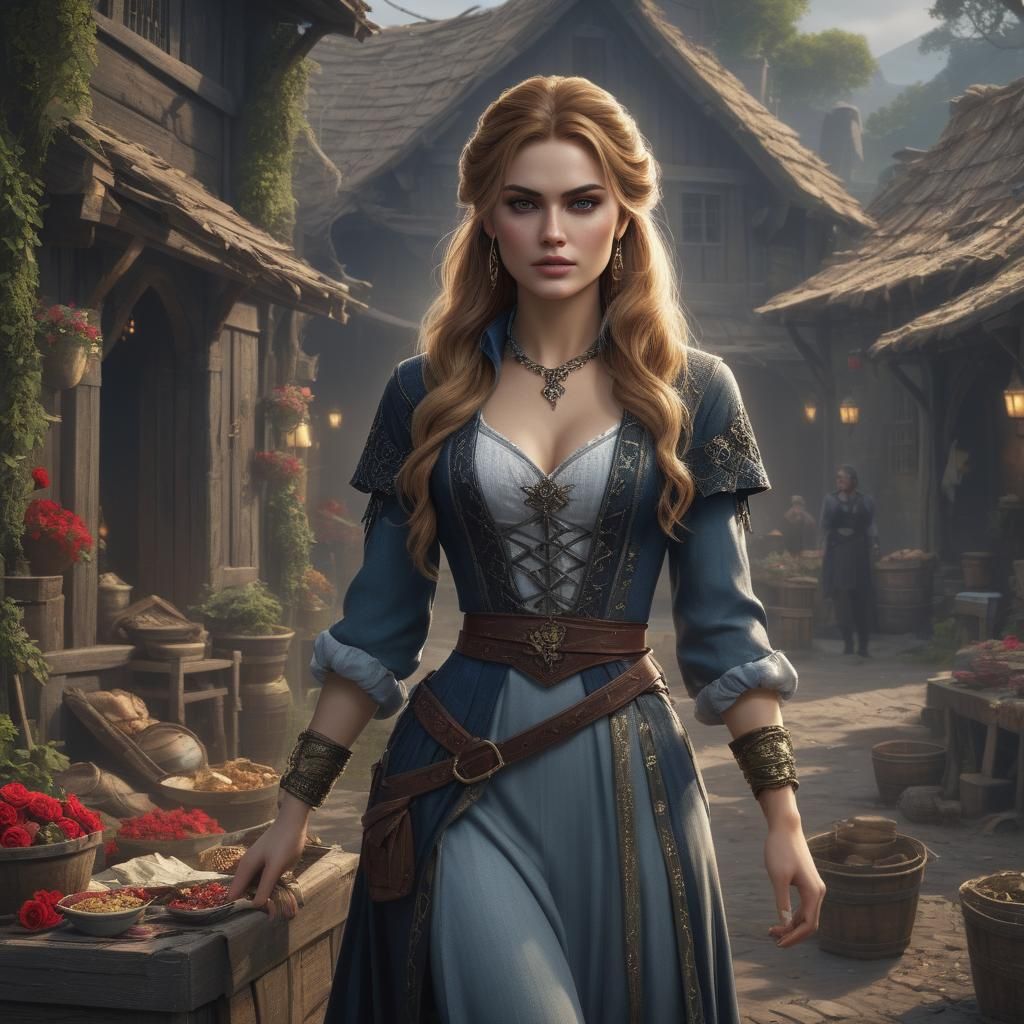 Feyre in a Poor Village: Detailed Matte Painting