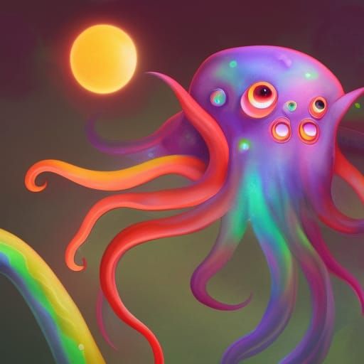 Rainbow Squid: Glowing Eldritch Sea Creature