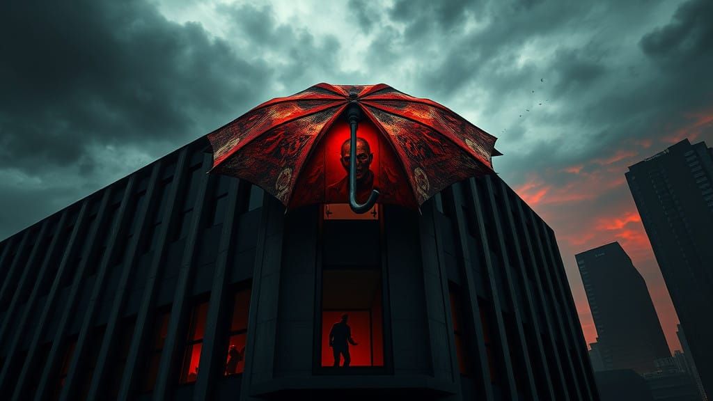 Doomed Corporate Headquarters in Dark, Moody Atmosphere