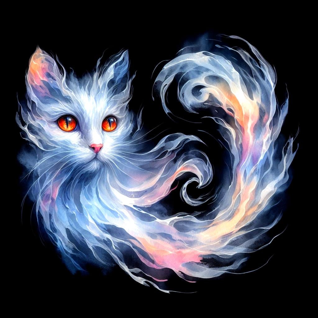 Ethereal Feline in Watercolor Dreamscapes