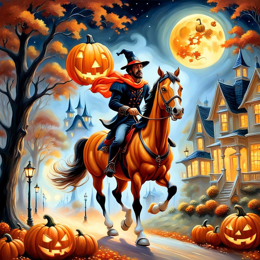 Halloween Horseman in Disney Style Oil Painting