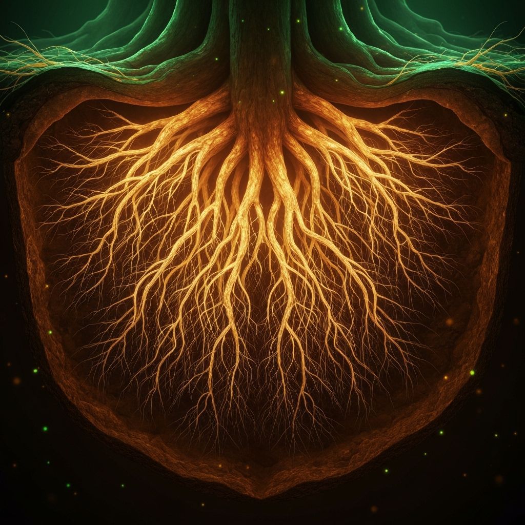 Surreal Underground Roots Form Glowing Neural Networks