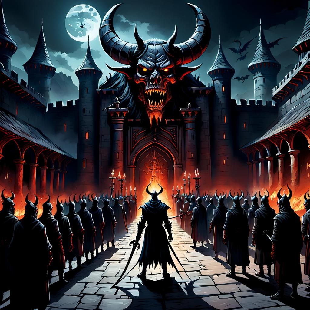 Dark Ritual with Bone Devil in Fortress Courtyard