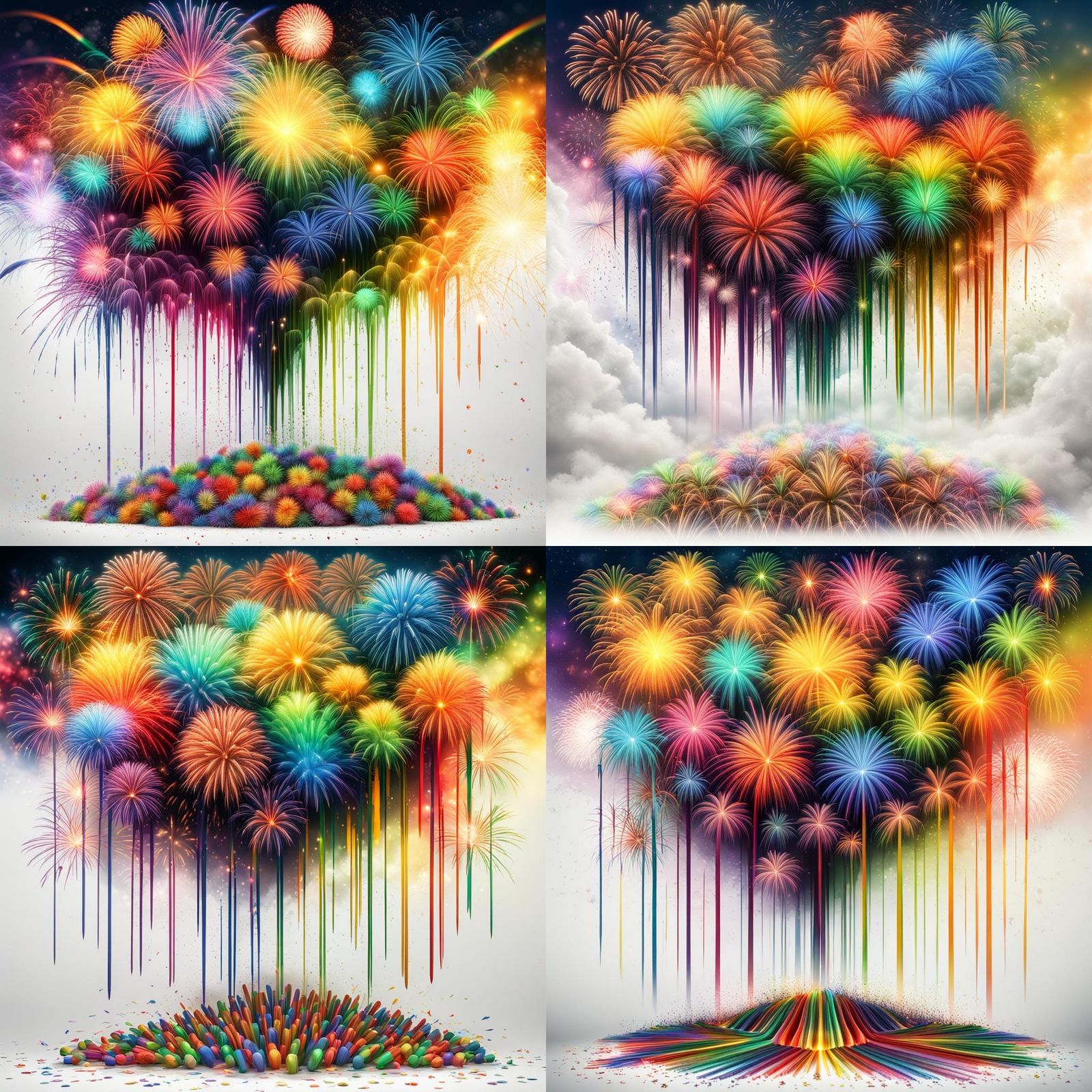 Hyperrealistic Rainbow Fireworks Display in Sharp Focus