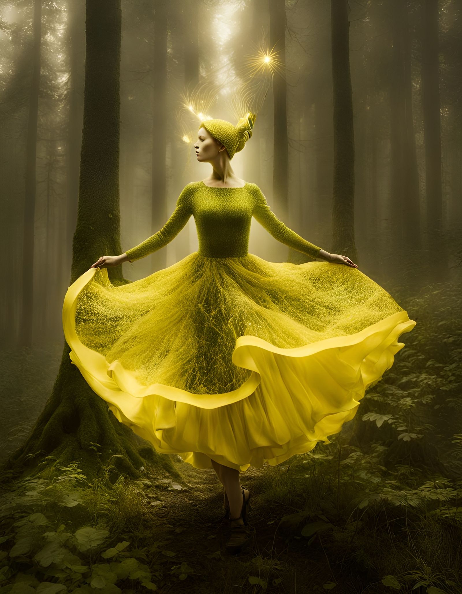 Multi-Exposure Dancing Pixie in Ceramic Art Style