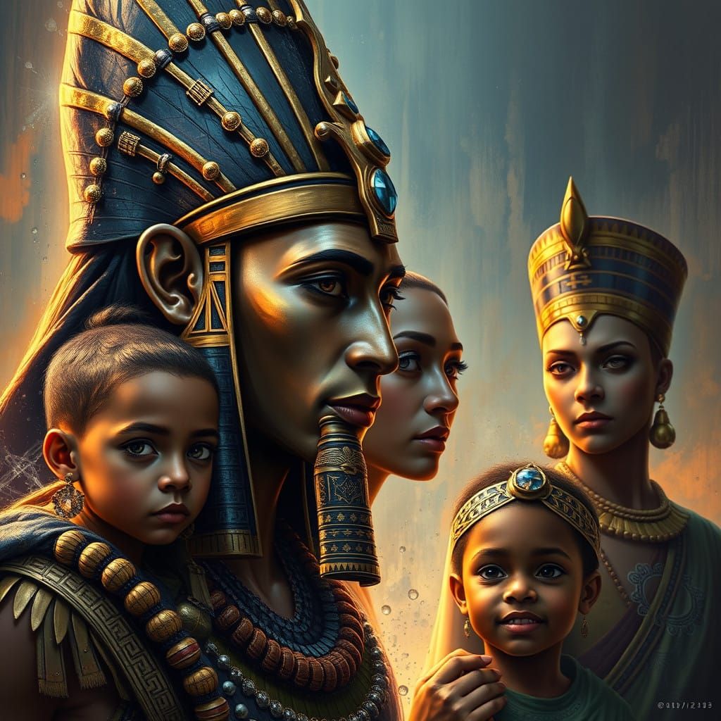 Ancient Egyptian Royalty Family Portrait in Hyperrealistic S...