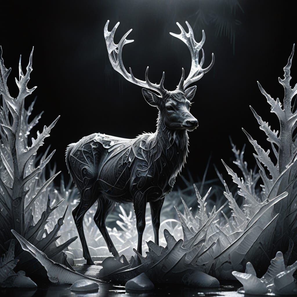 Delicate Doe Trapped in Ice, in a Charcoal-Inspired Masterpi...