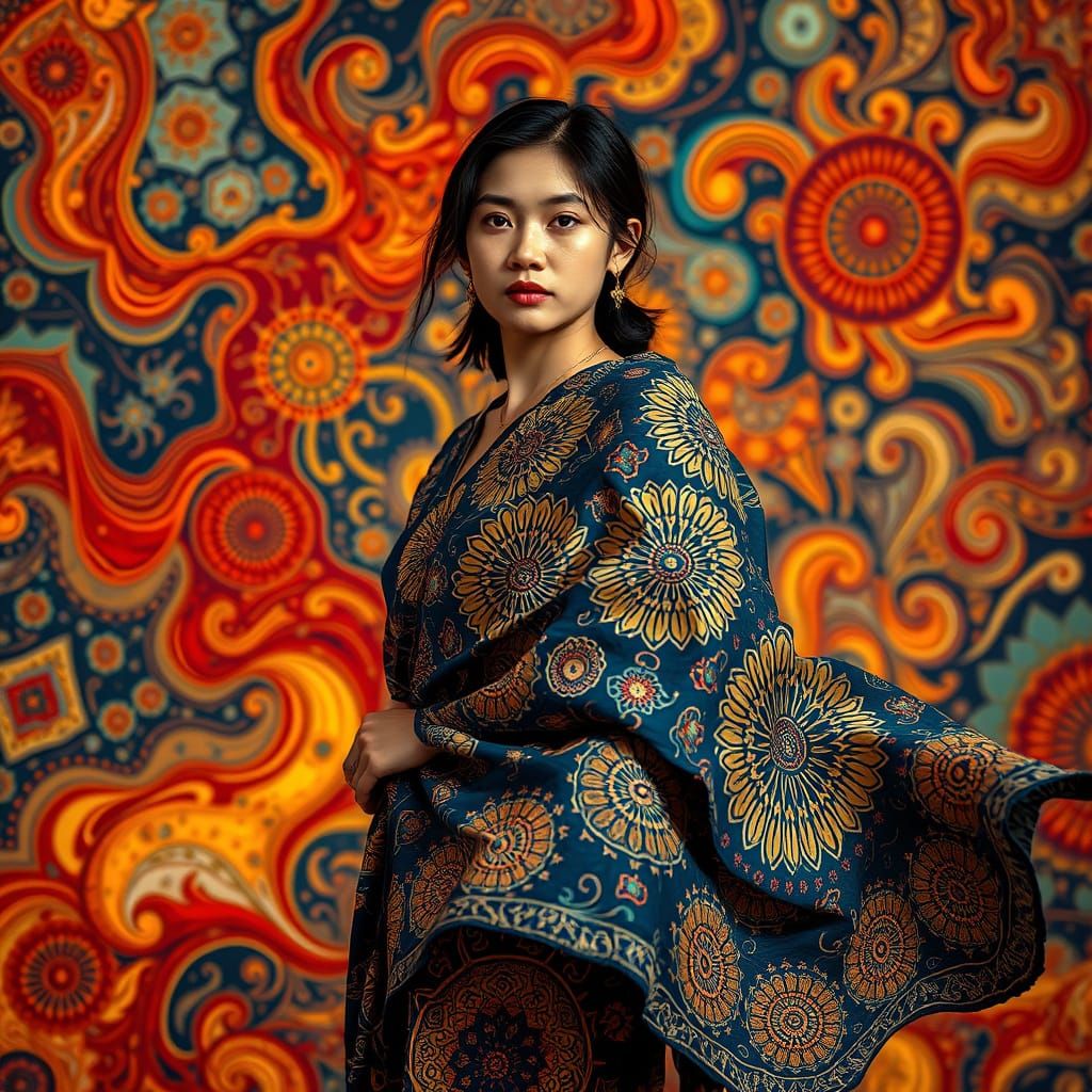 Exotic Javanese Goddess in Vibrant Batik Attire