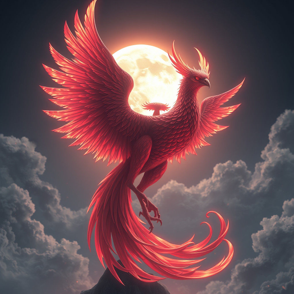 Glowing Moon Phoenix: 3D Anime Art