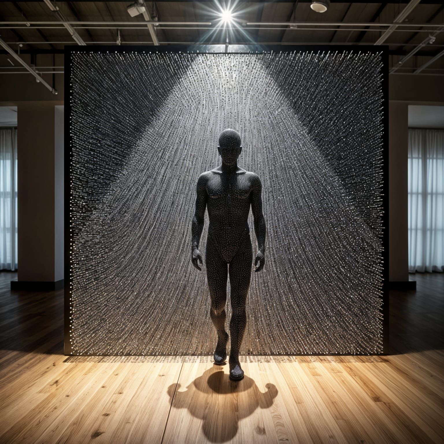 Pin Art Silhouette in Sunlit Studio