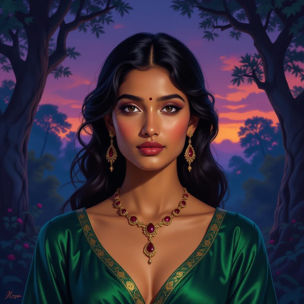 Maragath: Serene Twilight Portrait in Mystical Forest
