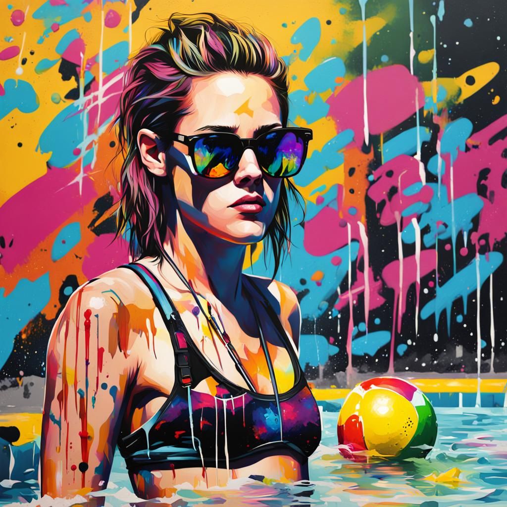 Bikini Model in Graffiti Splash Art Style