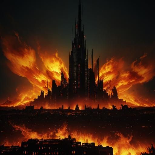 Apocalyptic Cityscape Engulfed in Flames: Digital Art