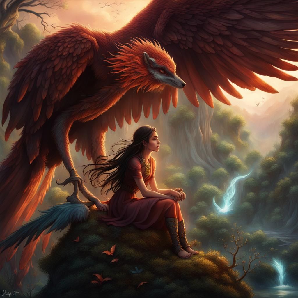 Lilin and Enchanted Phoenix: A Fantasy Concept Art