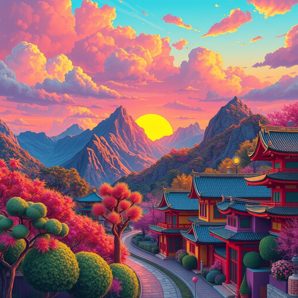 Mountains at Sunset: A Digital Illustration