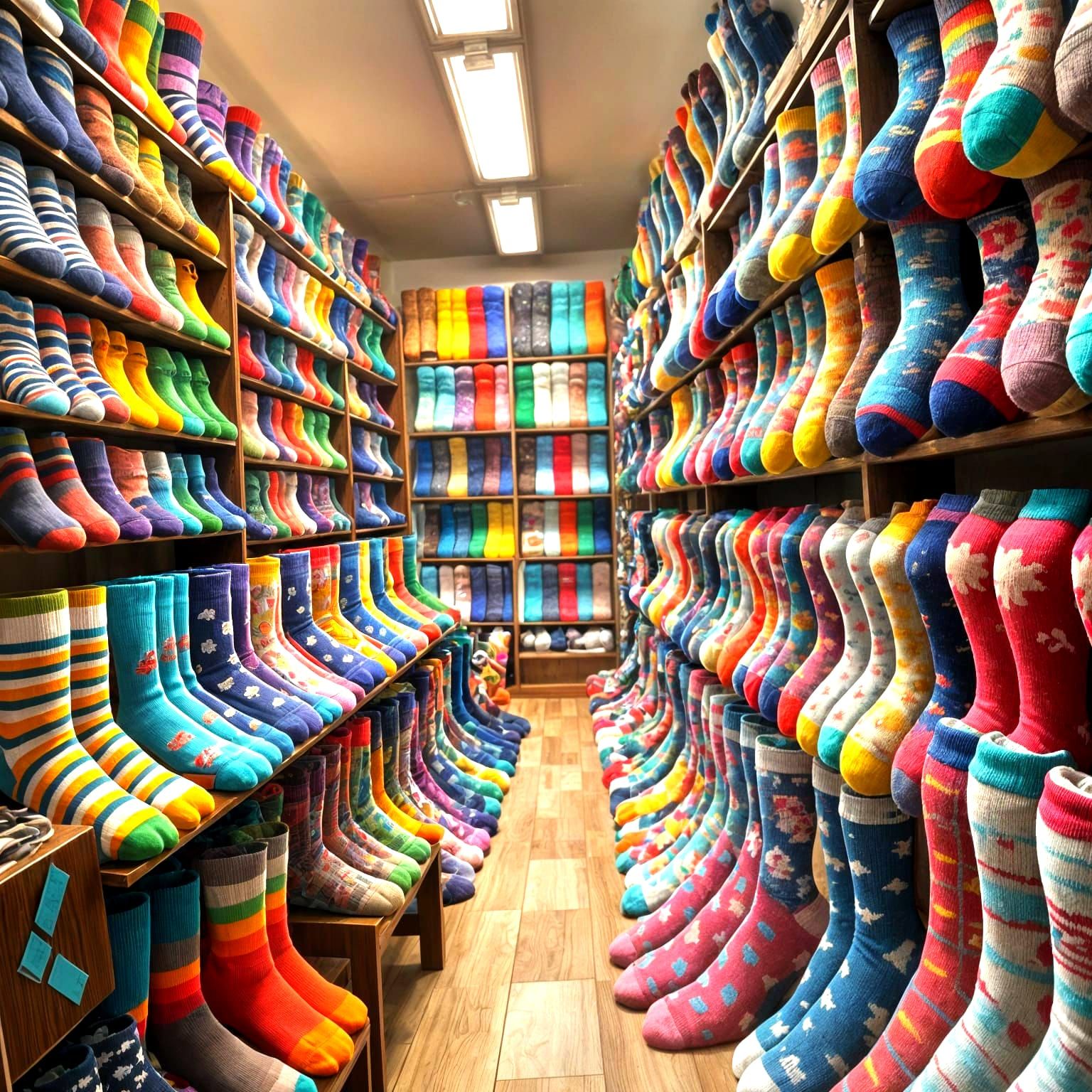 A socks shop showing a large display of different pairs of s...