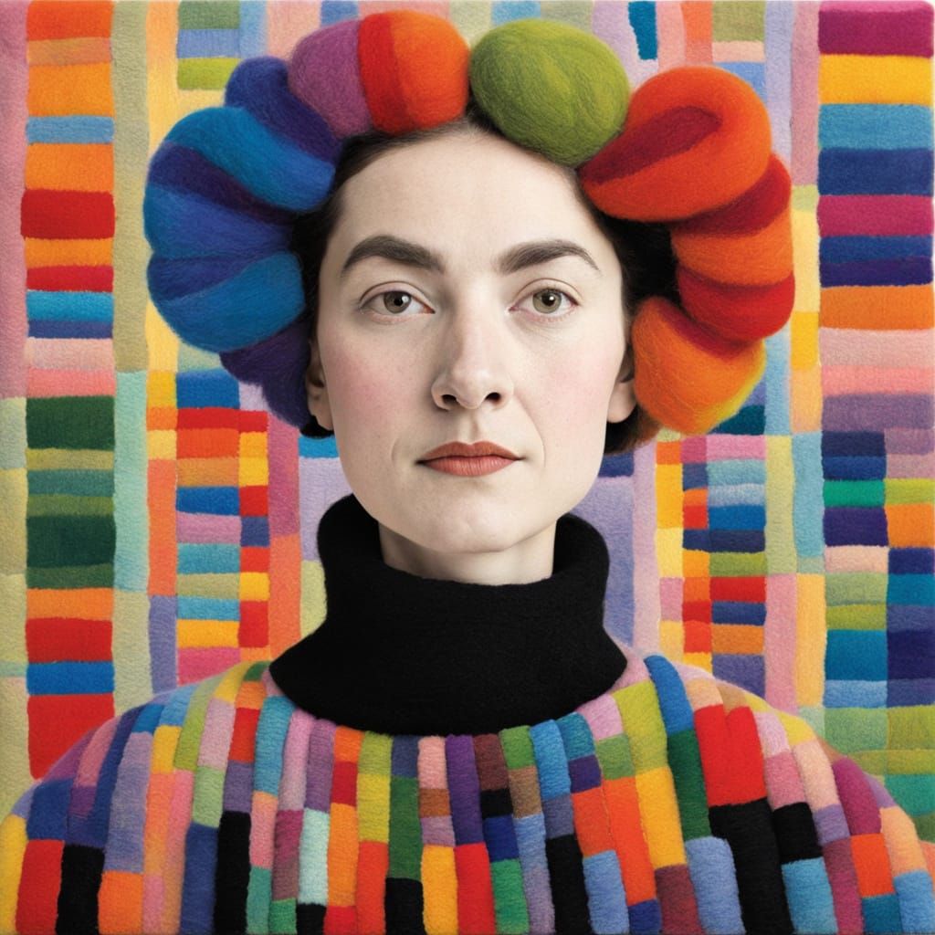 Felted Portrait with Jacquard Weaving and Pastel Gradients