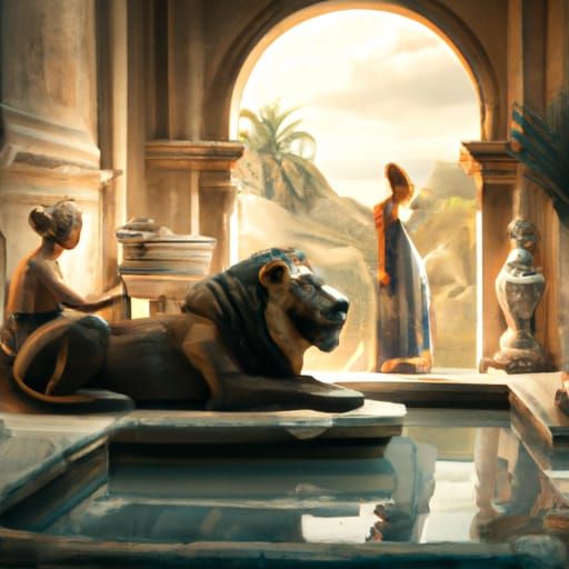 Ancient Roman Bath with Lion Sculpture