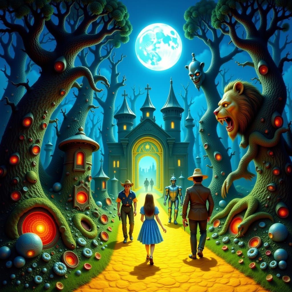 Fantasy Friends on Yellow Brick Road to Emerald City