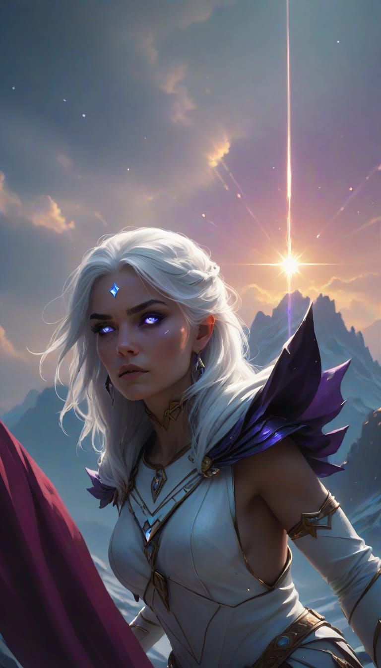 Ethereal Fantasy Hero Woman with Cosmic Eyes