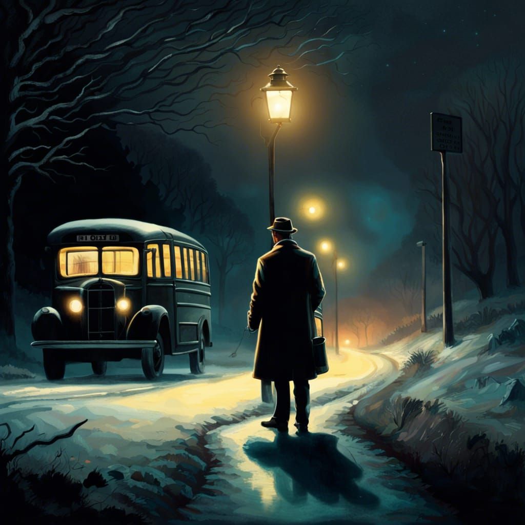 Winter Night Bus Stop in Detailed Matte Painting