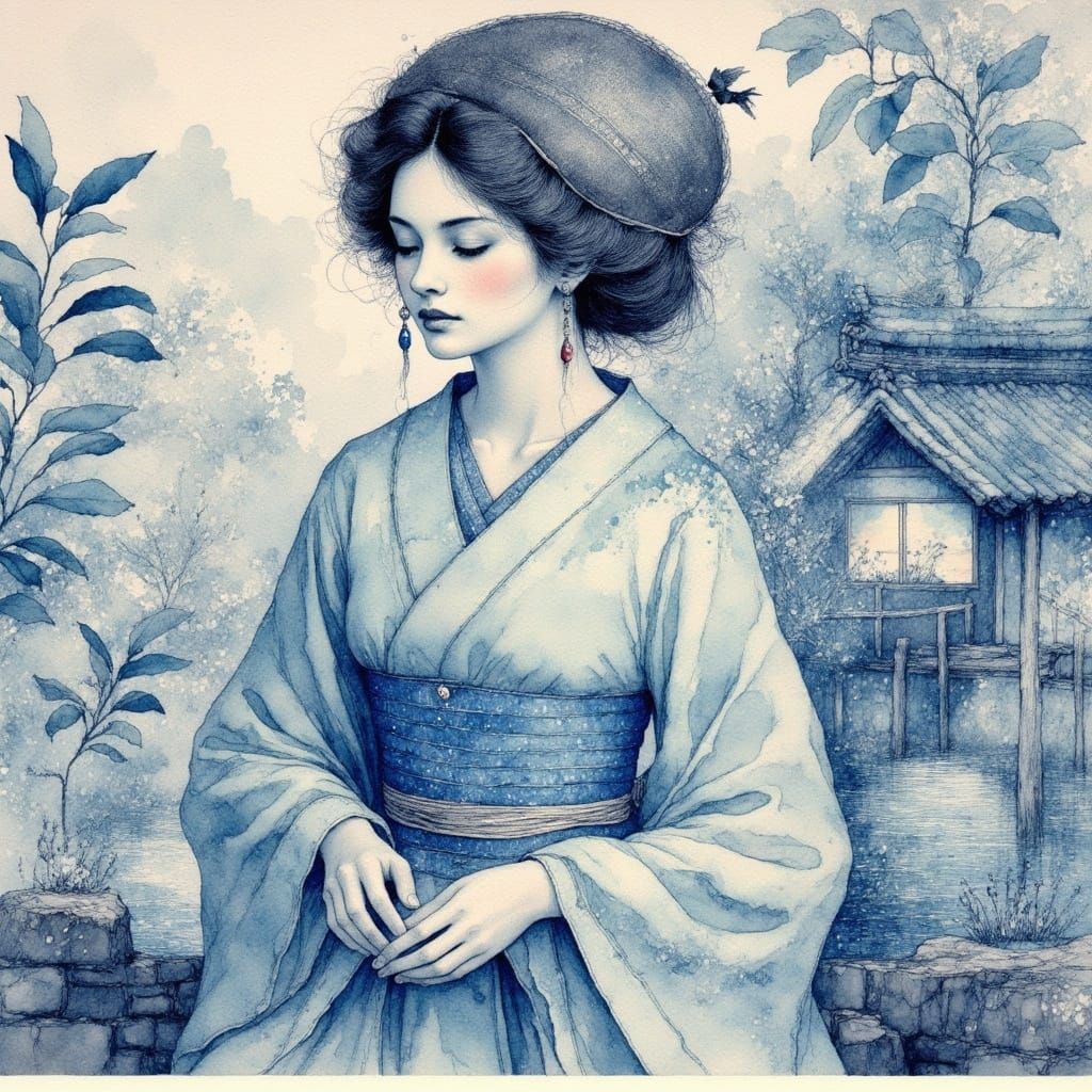 Edo-Era Japanese Landscape in Soft, Ethereal Light