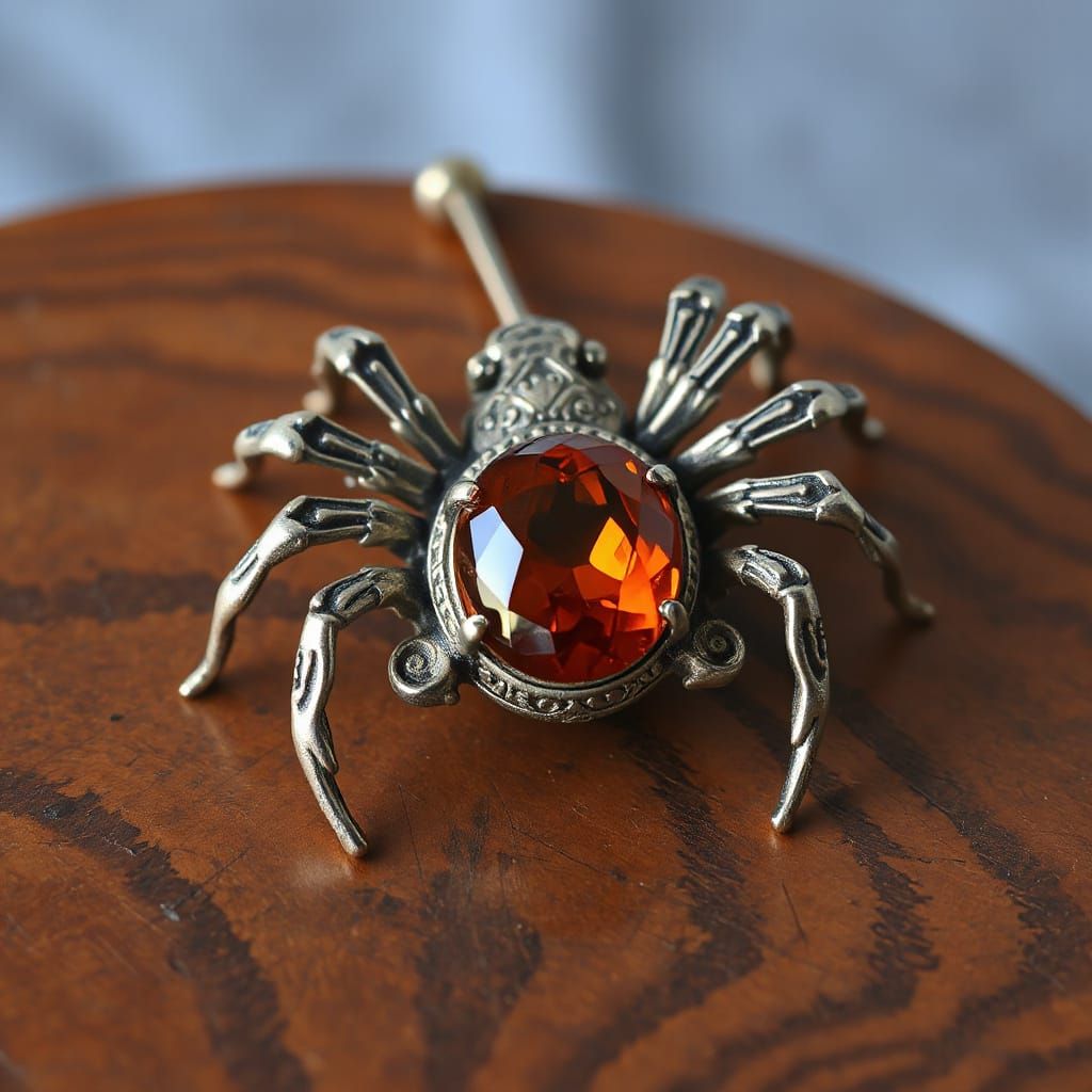 Vintage Spider Brooch with Garnet Gemstone