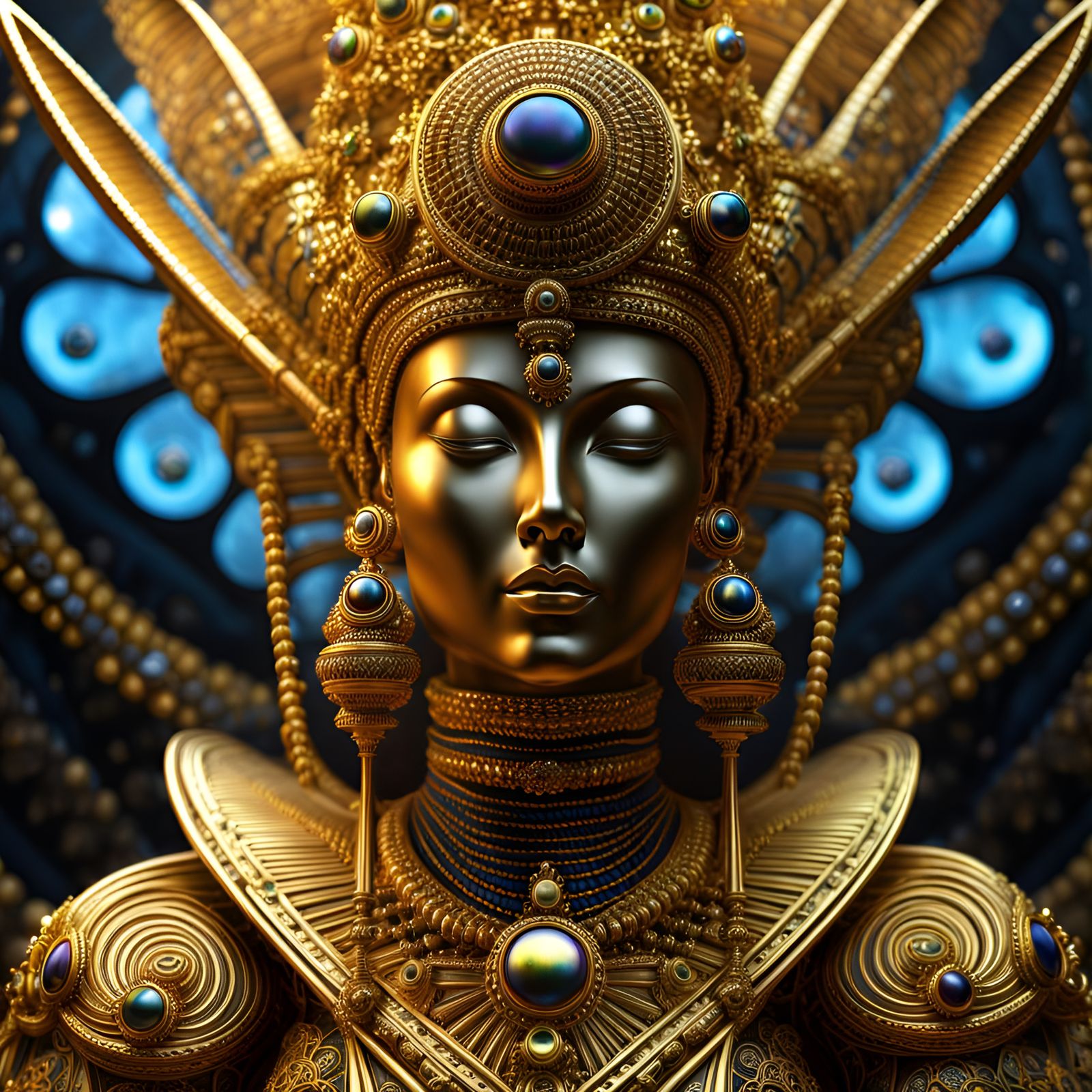 Golden Pharaoh Bee Mandelbrot Fractal in Psychedelic Art